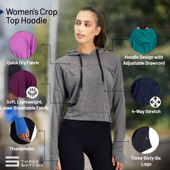 Three Sixty Six Women's Long-Sleeve Crop Top Hoodie, ORCHID, Multiple Sizes - Picture 10 of 10